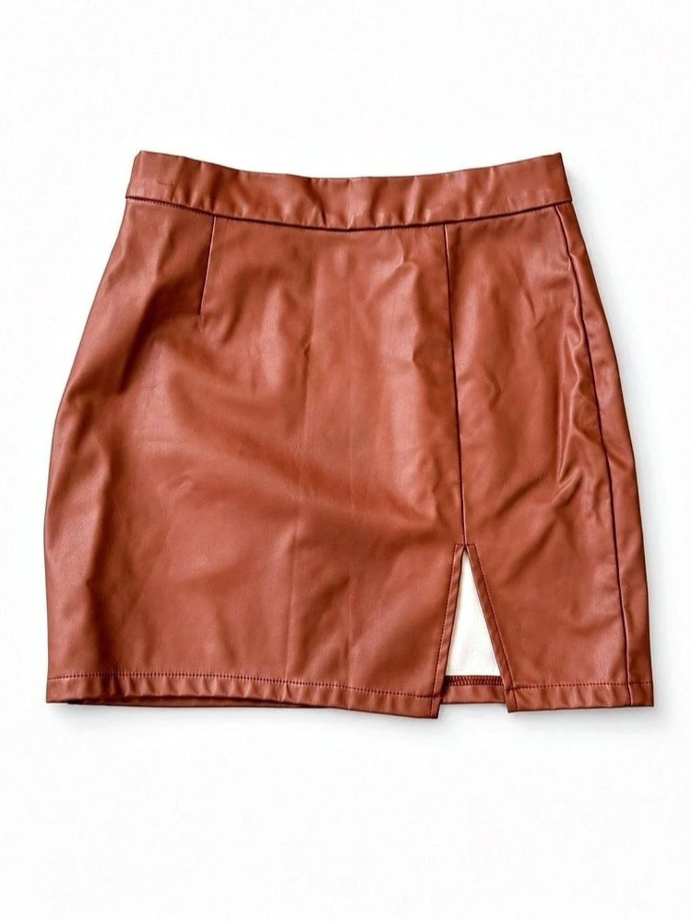 Faux Leather Mini Skirt in Brown Like New